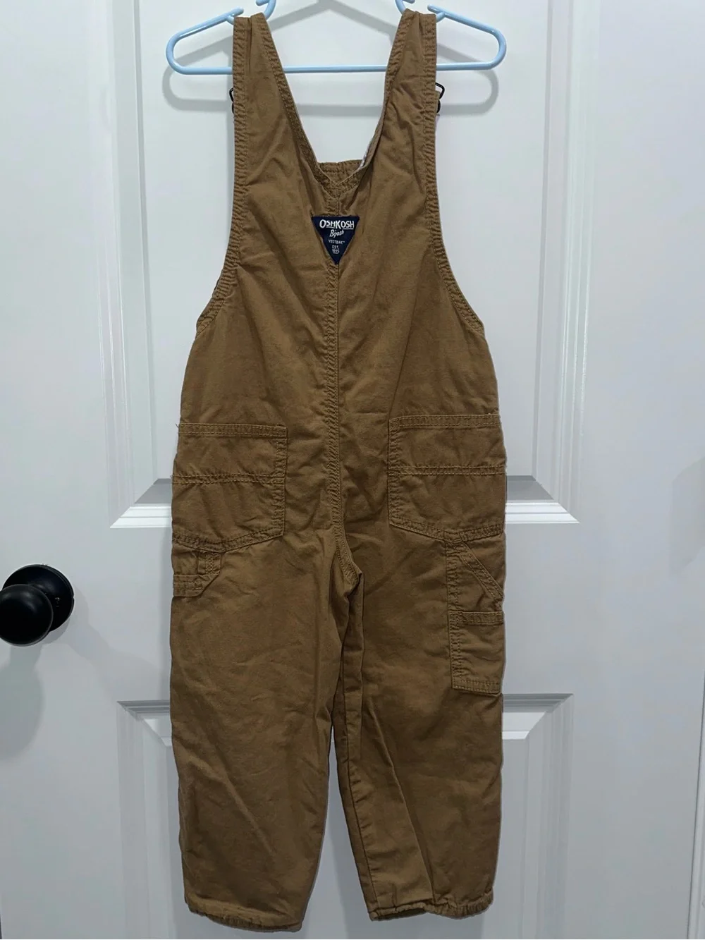 OshKosh Brown Kids Cotton Overalls with Blue Plaid Shirt